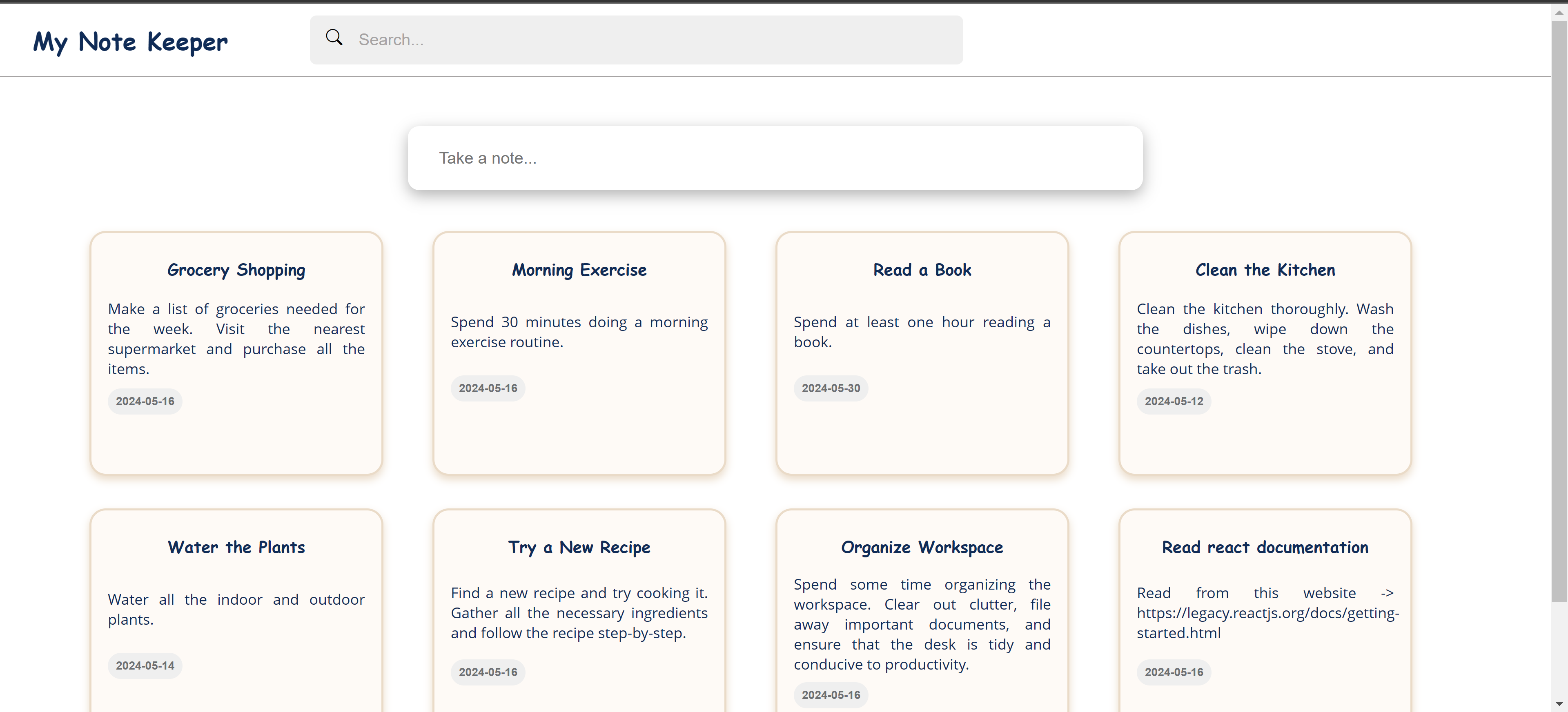 Note Keeper website project